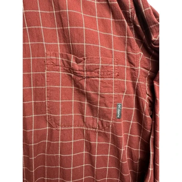 Columbia Maroon Plaid Long Sleeve Button Shirt, 2XT - Picture 4 of 9